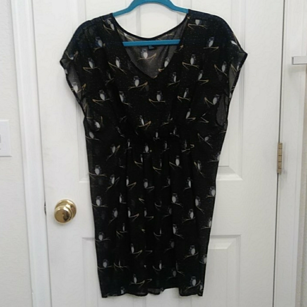 Sheer Owl Print Tunic Dress